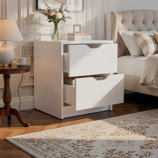 Sunvega White Finish Two Drawer Nightstand for Bedroom with 4.3" H Drawers