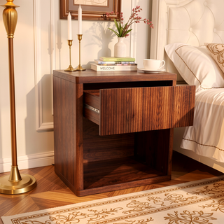 Sunvega Large Modern Nightstand with Drawer Storage Fluted Bedside Table for Bedroom