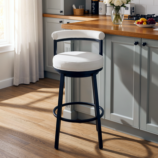 Sunvega Swivel Bar or Counter Stool with White Faux Leather Upholstery in Cloud Finish