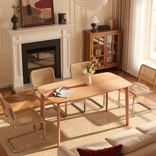 Sunvega Solid Wood Dining Table with Rustic Wood-Effect Top for Family Meals