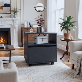 Sunvega White Nightstand with Drawer and Casters for Bedroom or Living Room