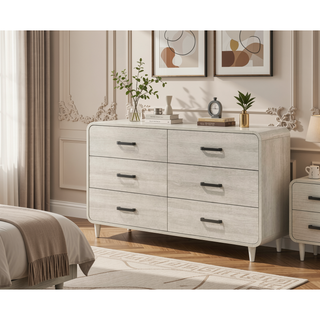 Sunvega Contemporary Antique White Nightstand with Two Drawers and Rounded Edges