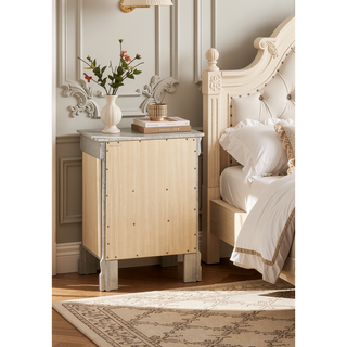 Sunvega Chic Silver Champagne Nightstand with Drawer for Bedroom Storage