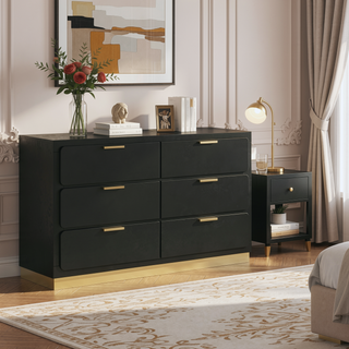 Sunvega Modern 6-Drawer Dresser with Linear Handles and Spacious Storage for Bedroom