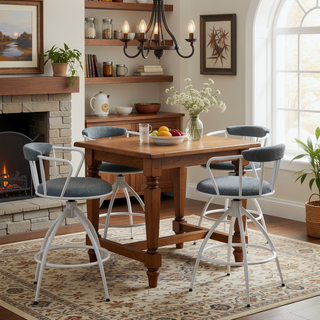Sunvega Modern Industrial Swivel Bar Stool Set of 2 with Cushioned Fabric Seat