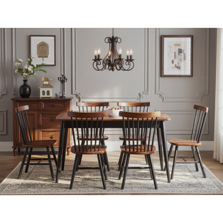 Sunvega Natural and Black Finish Dining Chair with Wooden Turn Legs