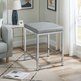 Sunvega Modern Grey Leatherette Upholstered Square Vanity Stool with Foam Cushion