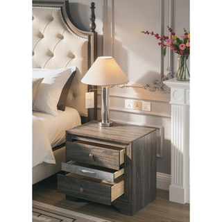 Sunvega Gray Nightstand with Textured Surface and Jewelry Drawer for Bedroom