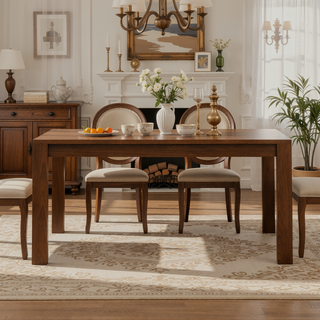 Sunvega Handcrafted Walnut Veneer Dining Table with Lacquer Finish for 6
