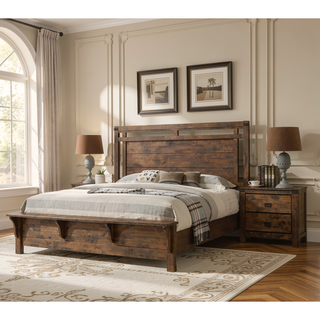 Sunvega Rustic Brown Two Drawer Nightstand with Sleek Metal Handles for Bedroom