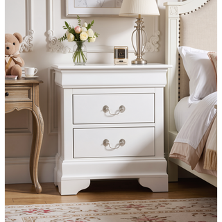 Sunvega Elegant White Traditional Nightstand with Two Drawers for Ample Storage