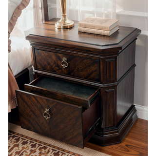 Sunvega Transitional Solid Wood Nightstand with Square Chrome Knobs in Acacia Walnut