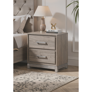 Sunvega Contemporary Gray Oak Nightstand with Two Drawers and Metal Hand Pull