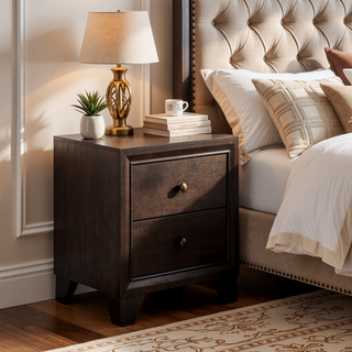 Sunvega Espresso Finish Two-Drawer Nightstand with Wooden Legs for Bedroom
