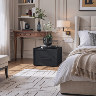 Sunvega Wall-Mounted Nightstand with Sleek Single Drawer and Spacious Top Shelf