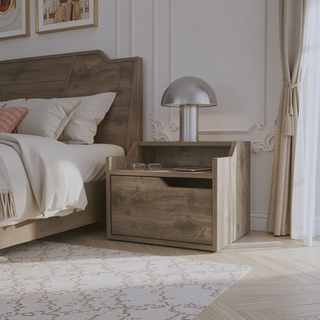 Sunvega Dark Brown Floating Nightstand with Versatile Dual-Shelf Display Design