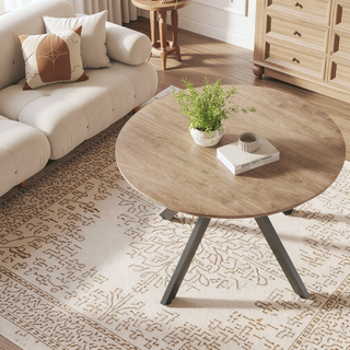 Sunvega 47.2 Inch Solid Wood Round Dining Table with X-Shaped Pedestal Base for 4-6 People