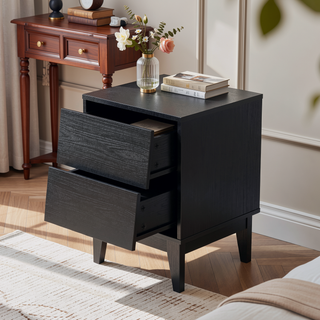 Sunvega Vintage-Style Bevel Design MDF Nightstand with Hidden Drawer Pulls