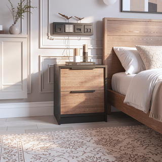 Sunvega Modern Wenge and Pine Nightstand with Two Smooth Drawers for Storage