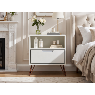 Sunvega Mid-Century Modern Pink Nightstand with Drawer and Open Shelf