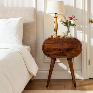Sunvega Timeless Elegance Solid Wood Chestnut Circular Nightstand with 2-Drawers