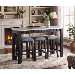 Sunvega 4PC Marble Top Counter Height Table Set with Weathered Espresso Finish