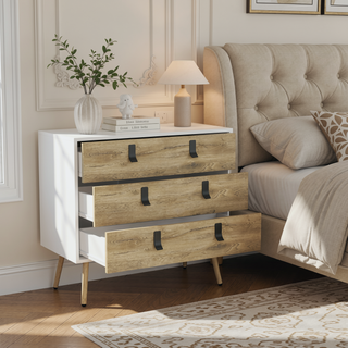 Sunvega Modern White Macadamia Finish Three Drawer Dresser for Bedroom