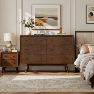 Sunvega Mid-Century Modern Solid Wood Dresser with Tapered Legs and Partial Assembly