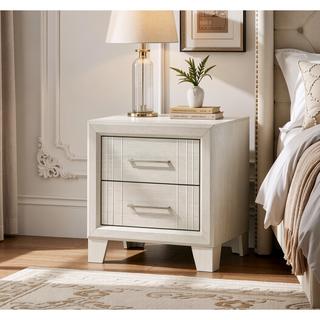 Sunvega Contemporary White Beige Finish Wooden Nightstand with Two Drawers