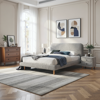 Sunvega Classic Gray Two Drawer Nightstand with Plush Boucle Upholstery and Wooden Legs