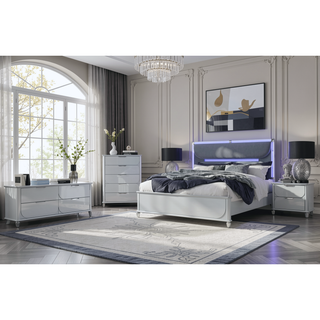 Sunvega Sleek Silver Tone Nightstand with Spacious Drawers and Textured Fronts