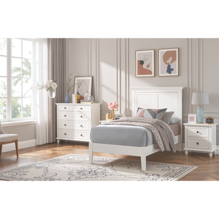 Sunvega Traditional White Wooden Nightstand with 2 Dovetail Drawers and Satin Nickel Handles