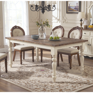 Sunvega Antique White and Distressed Oak Finish Rectangular Wood Dining Table