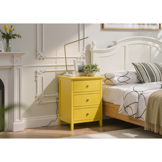 Sunvega Transitional Oak Nightstand With Three Drawers For Bedroom