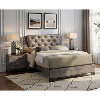Sunvega Contemporary Two Tone Antique Gray 2 Drawer Nightstand with Brass Pulls