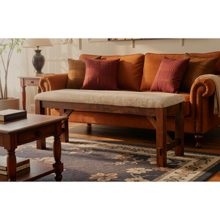 Sunvega Farmhouse Style Solid Rubberwood Dining Bench with Foam Padding