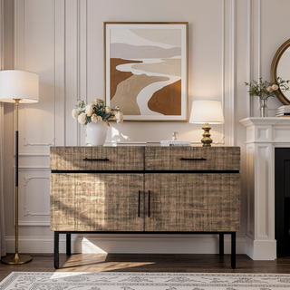 Sunvega Solid Wood Frame Accent Cabinet with Drawers and Metal Legs