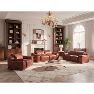 Sunvega Top Grain Italian Leather Power Reclining Sofa with USB Charger