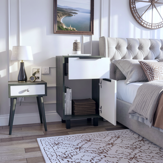 Sunvega Tall Nightstand with Large Drawer and Cabinet for Bedroom or Living Room
