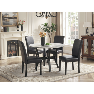 Sunvega 5-Piece Dining Set with Faux Marble Top Table and PU Upholstered Chairs