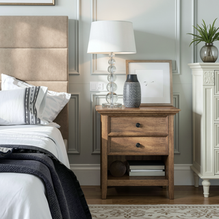 Sunvega Rustic Natural Aged Brown Solid Wood Bedside Table with Two Spacious Drawers