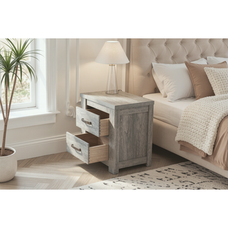Sunvega Rustic Light Grey Modern Style Bedroom Nightstand with 2 Sturdy Drawers