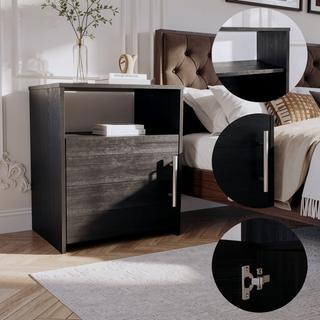 Sunvega Nightstand with Single Door Cabinet and Shelf for Bedroom or Living Room