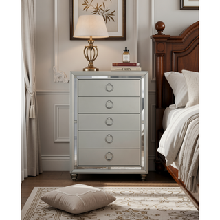 Sunvega Mirror Accent Nightstand with Spacious Drawers and Bun Foot