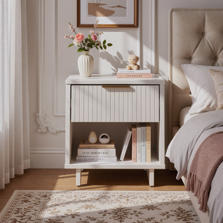 Sunvega Modern Contemporary Glam Nightstand with Gold Steel Handles for Bedroom