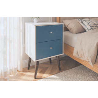 Sunvega Modern White and Brown Nightstand with 2 Drawers for Bedroom