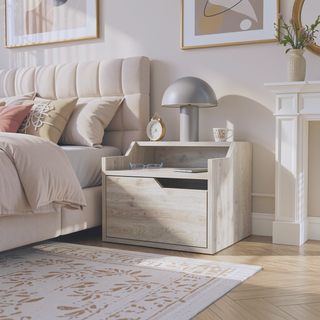 Sunvega Wall Mount Floating Nightstand with Drawer and Dual Shelf Display