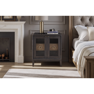 Sunvega Nightstand with Tempered Glass Doors and 1 Storage Drawer