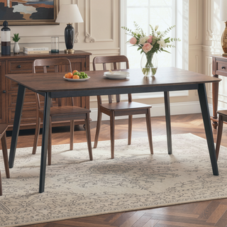 Sunvega Modern Walnut and Black Finish Rectangular Wooden Dining Table