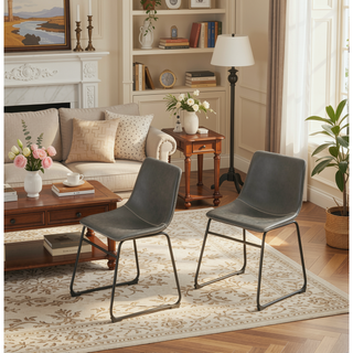 Sunvega Antique Black Finish Wood Dining Table with 6 Gray Faux Leather Chairs Set